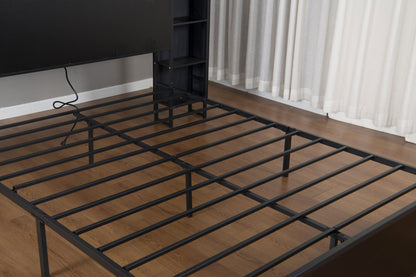 Queen Size Bed Frame with USB Charging Station, Storage Headboard and with Led Light, Heavy Duty Metal Platform Bed Frame, No Box Spring Needed, Black image 7