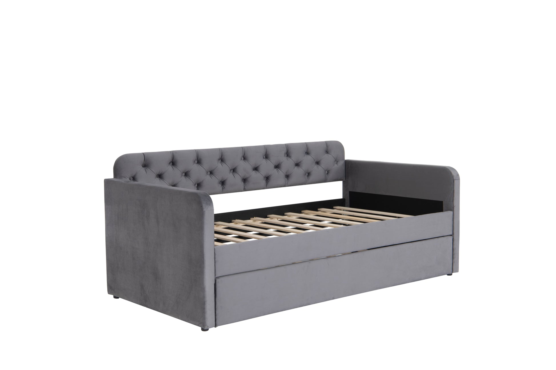 Twin Size Upholstered Daybed with Trundle and USB Charging Design, Velvet Upholstered Daybed Frame, Twin Sofa Bed for Living Room Bedroom, No Box Spring Needed,Plush velvet fabric dark grey 18# image 10