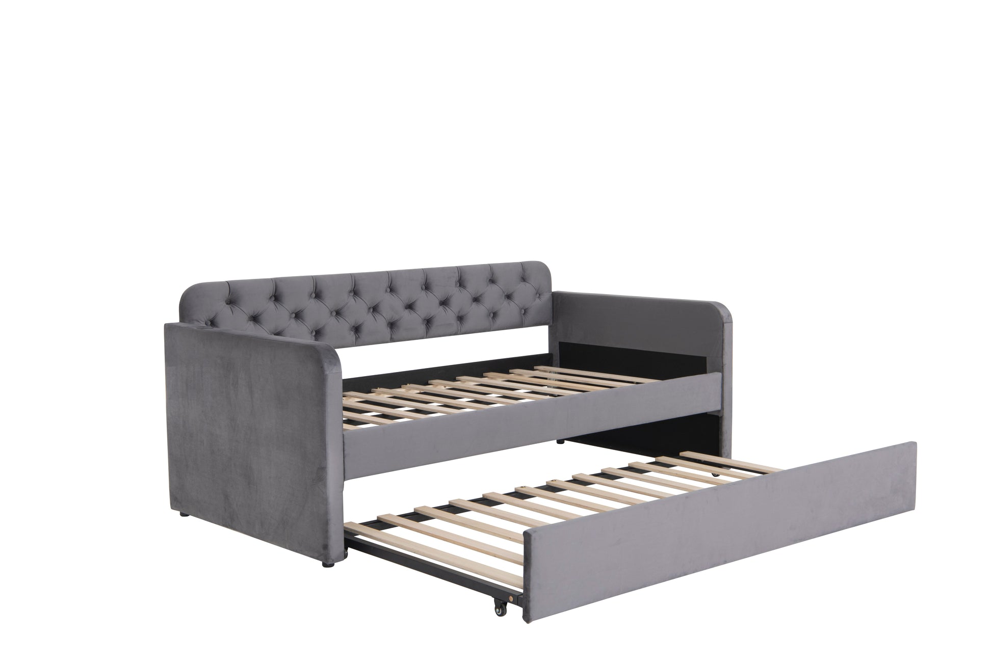Twin Size Upholstered Daybed with Trundle and USB Charging Design, Velvet Upholstered Daybed Frame, Twin Sofa Bed for Living Room Bedroom, No Box Spring Needed,Plush velvet fabric dark grey 18# image 11
