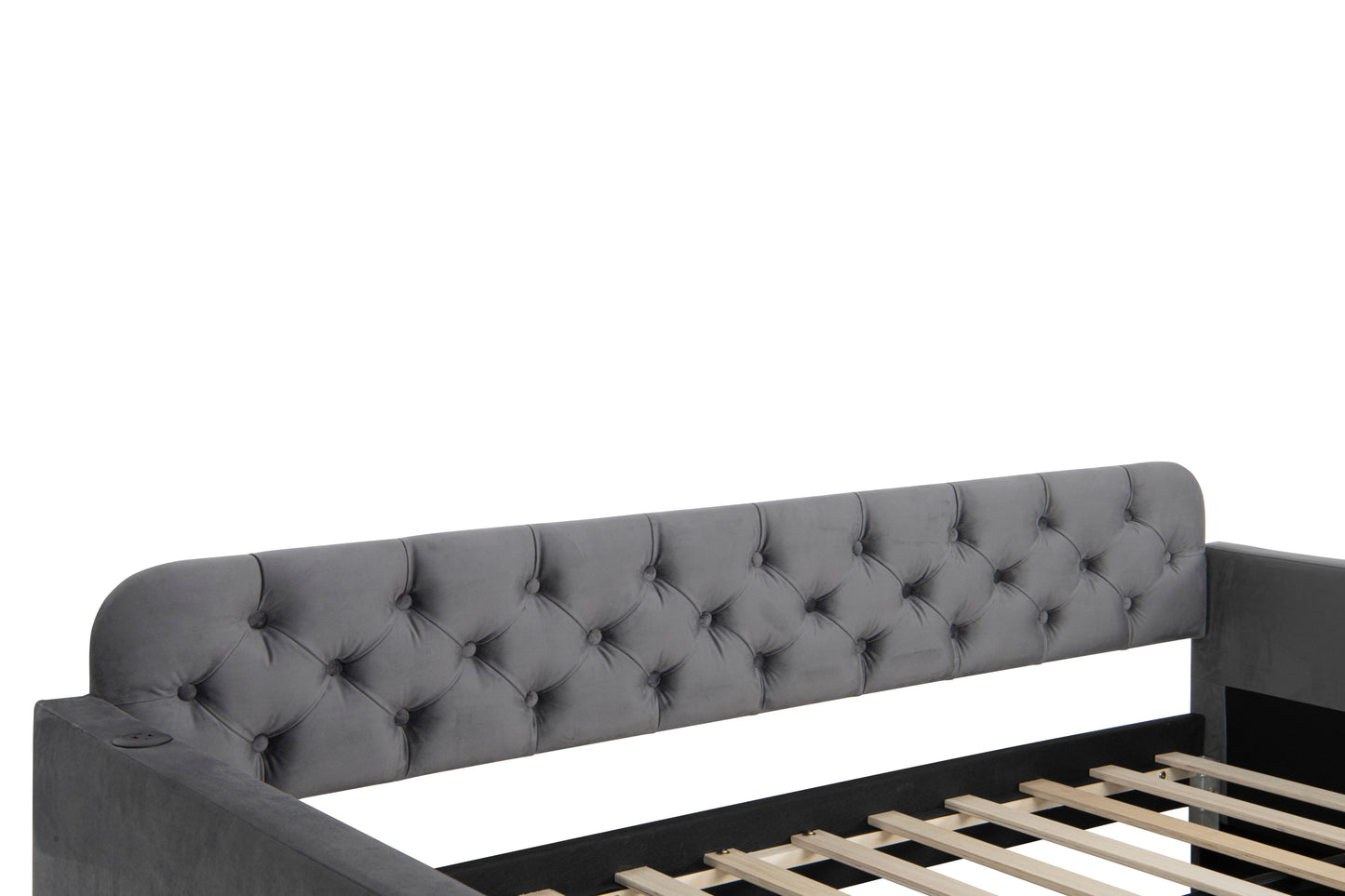 Twin Size Upholstered Daybed with Trundle and USB Charging Design, Velvet Upholstered Daybed Frame, Twin Sofa Bed for Living Room Bedroom, No Box Spring Needed,Plush velvet fabric dark grey 18# image 6