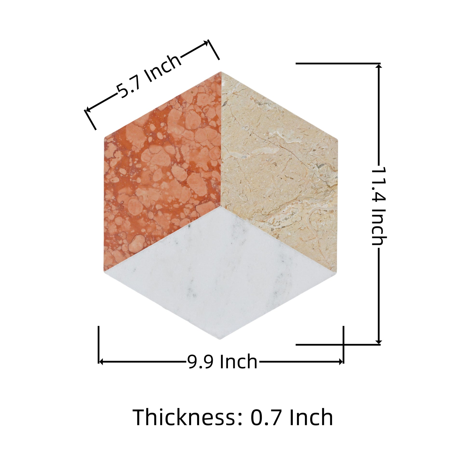 Hexagon Water-jet marble,White Gold Red 3 color, natural marble, for floor and wall,polished marble tile, natural stone, genuine marble, real marble, 1 box 12 pcs image 3