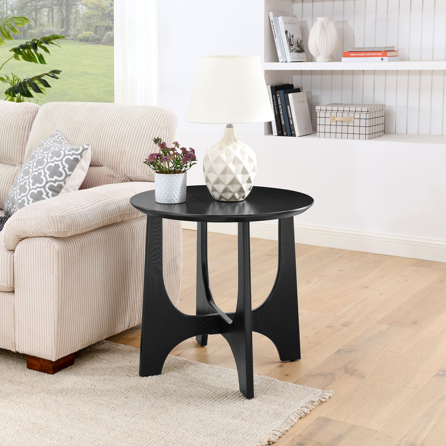 25" Round End Table, Wooden Side Table,Night Stand for Living Room,Reception Room image 2