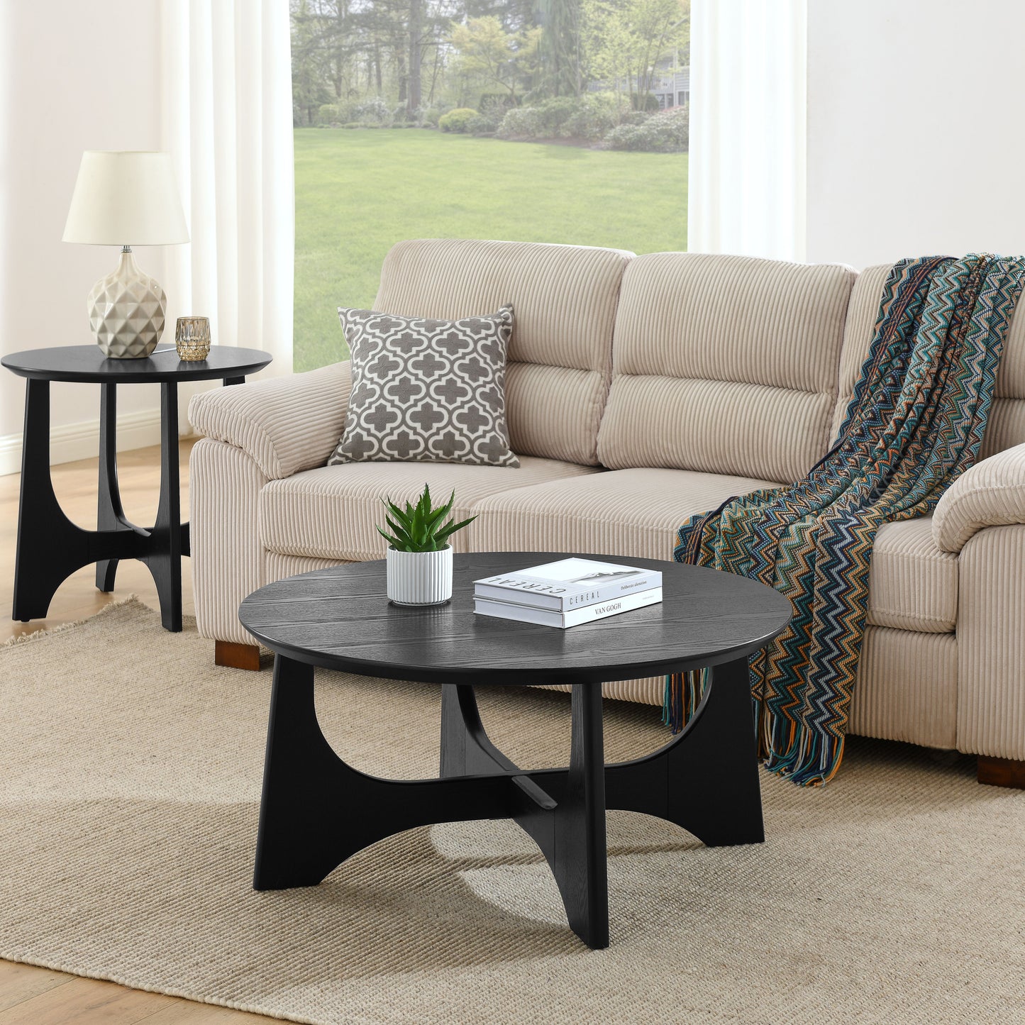 25" Round End Table, Wooden Side Table,Night Stand for Living Room,Reception Room image 5