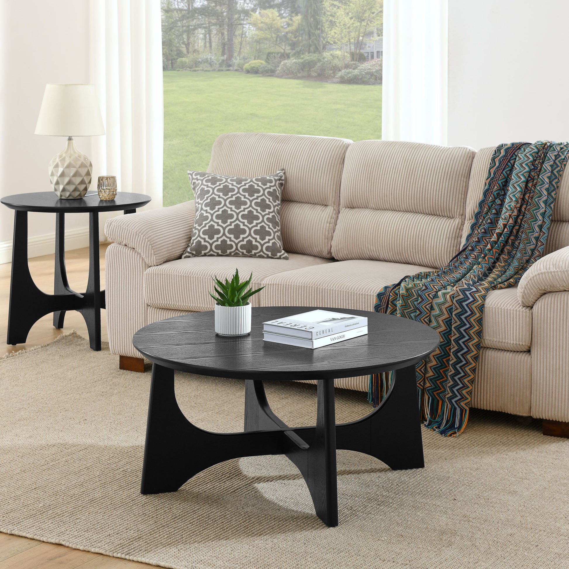 25" Round End Table, Wooden Side Table,Night Stand for Living Room,Reception Room image 5