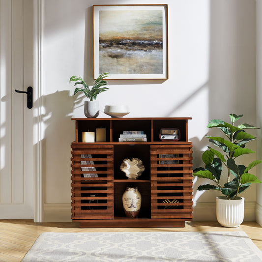 36.1" Sideboard Buffet Cabinet with Storage, Farmhouse Lattice Sideboard with Sliding Doors & Adjustable Shelf, TV Media Console, Storage Cabinet for Kitchen Living Room Entryway Hallway, Walnut image 1