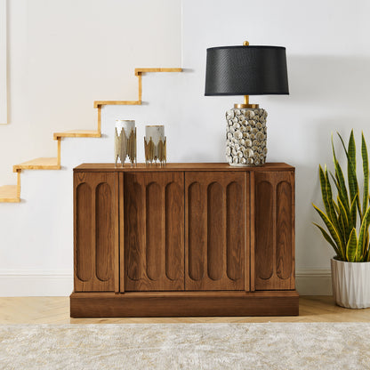 Mid Century Modern Fluted Sideboard Cabinet with Adjustable Shelves & Sturdy Base, Buffet Cabinet with Storage, Storage Cabinet for Living Room Entryway Hallway Dining Room Kitchen, Walnut image 1