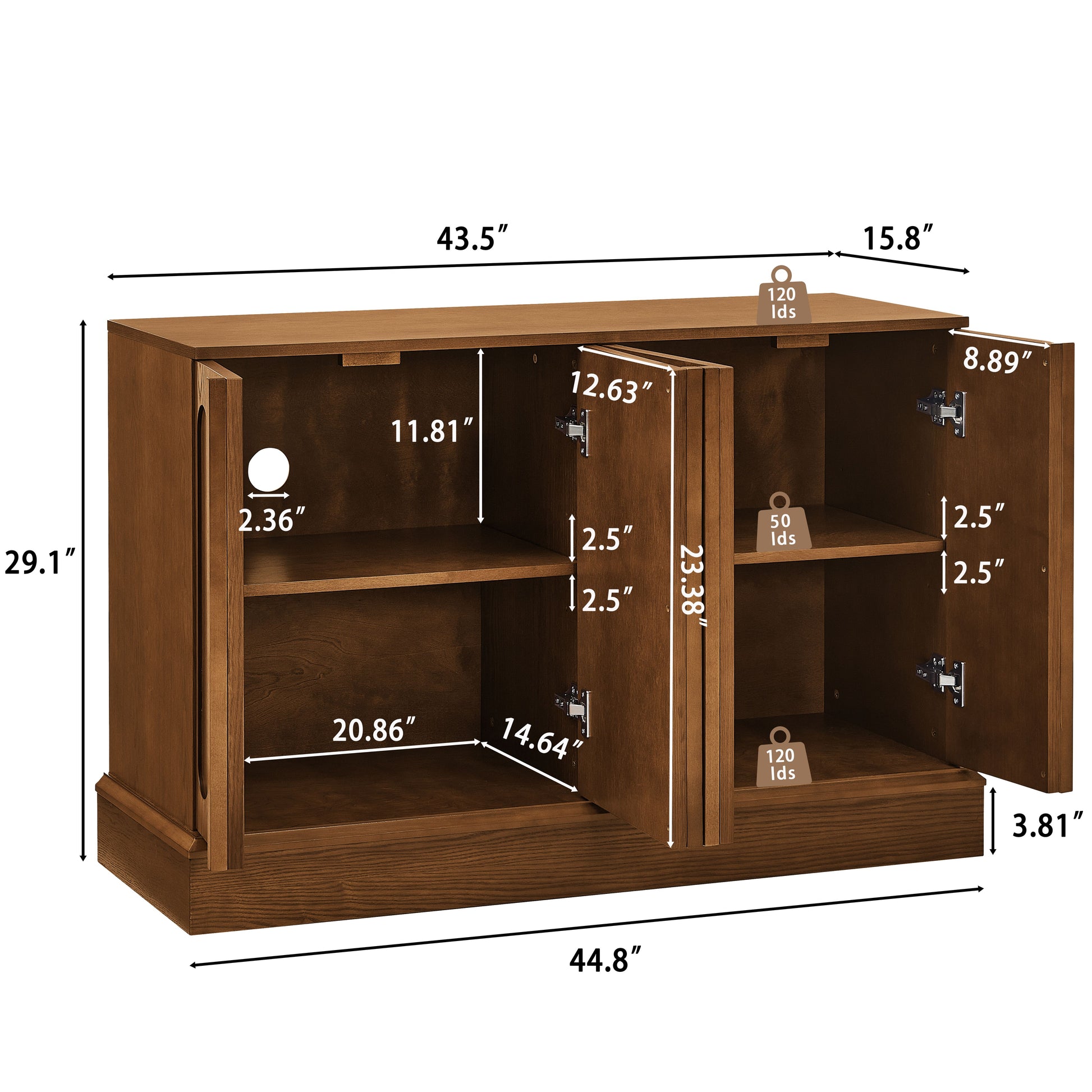 Mid Century Modern Fluted Sideboard Cabinet with Adjustable Shelves & Sturdy Base, Buffet Cabinet with Storage, Storage Cabinet for Living Room Entryway Hallway Dining Room Kitchen, Walnut image 11