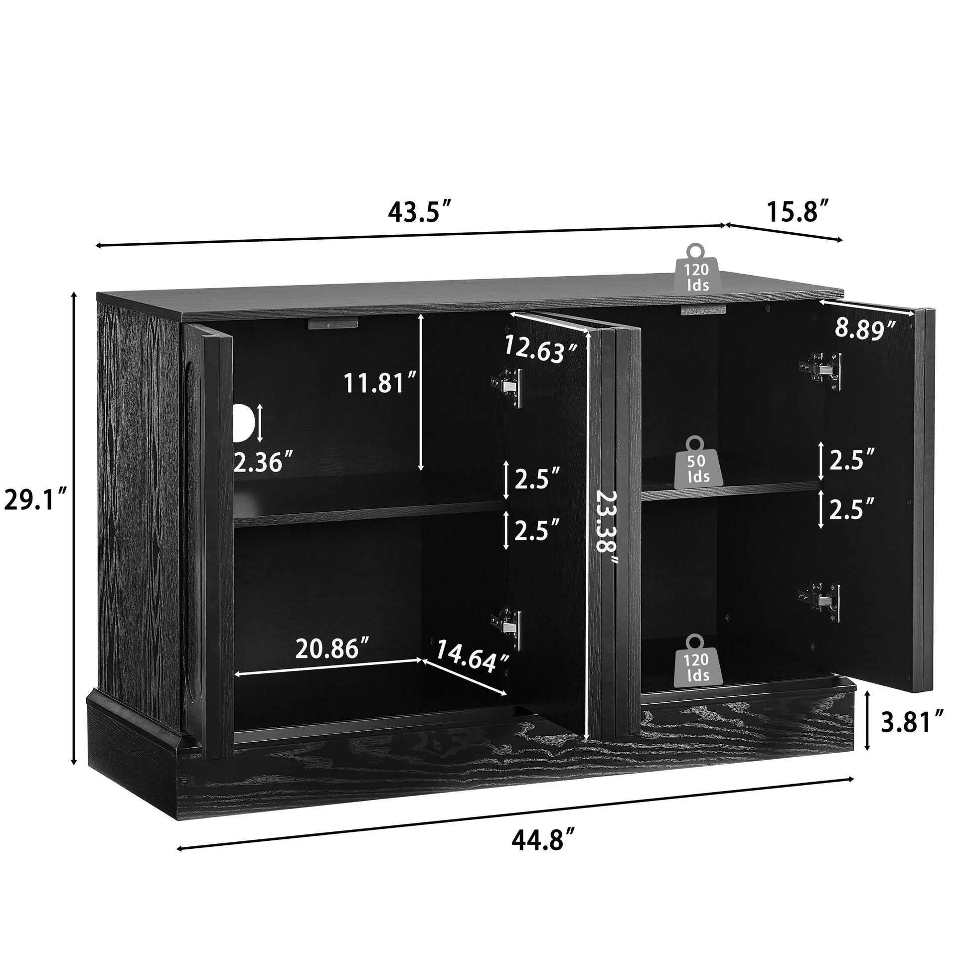 Mid Century Modern Fluted Sideboard Cabinet with Adjustable Shelves & Sturdy Base, Buffet Cabinet with Storage, Storage Cabinet for Living Room Entryway Hallway Dining Room Kitchen, Black image 10