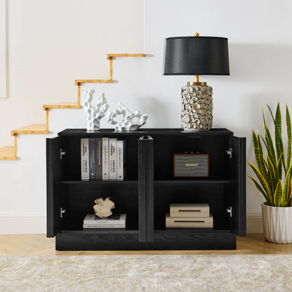 Mid Century Modern Fluted Sideboard Cabinet with Adjustable Shelves & Sturdy Base, Buffet Cabinet with Storage, Storage Cabinet for Living Room Entryway Hallway Dining Room Kitchen, Black image 3