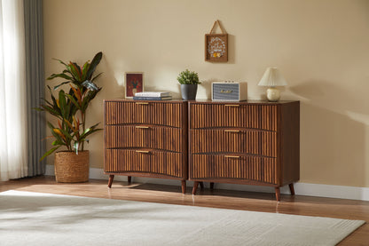 Fluted 3 Drawer Dresser, Mid-Century Modern Tall Chest of Drawers with Vertical Grooved Design, Solid Wood Storage Cabinet with Metal Handles for Bedroom Living Room, Walnut (31.5"W x 15"D x 30"H) image 6