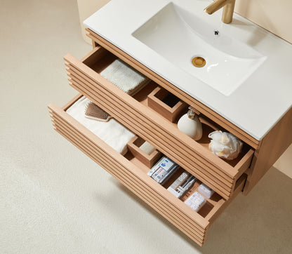 Pre-Assembled 36" Wall Mounted & Floating Single Vanity Cabinet with Ceramic Top (Old SKU W1826P308971) image 3