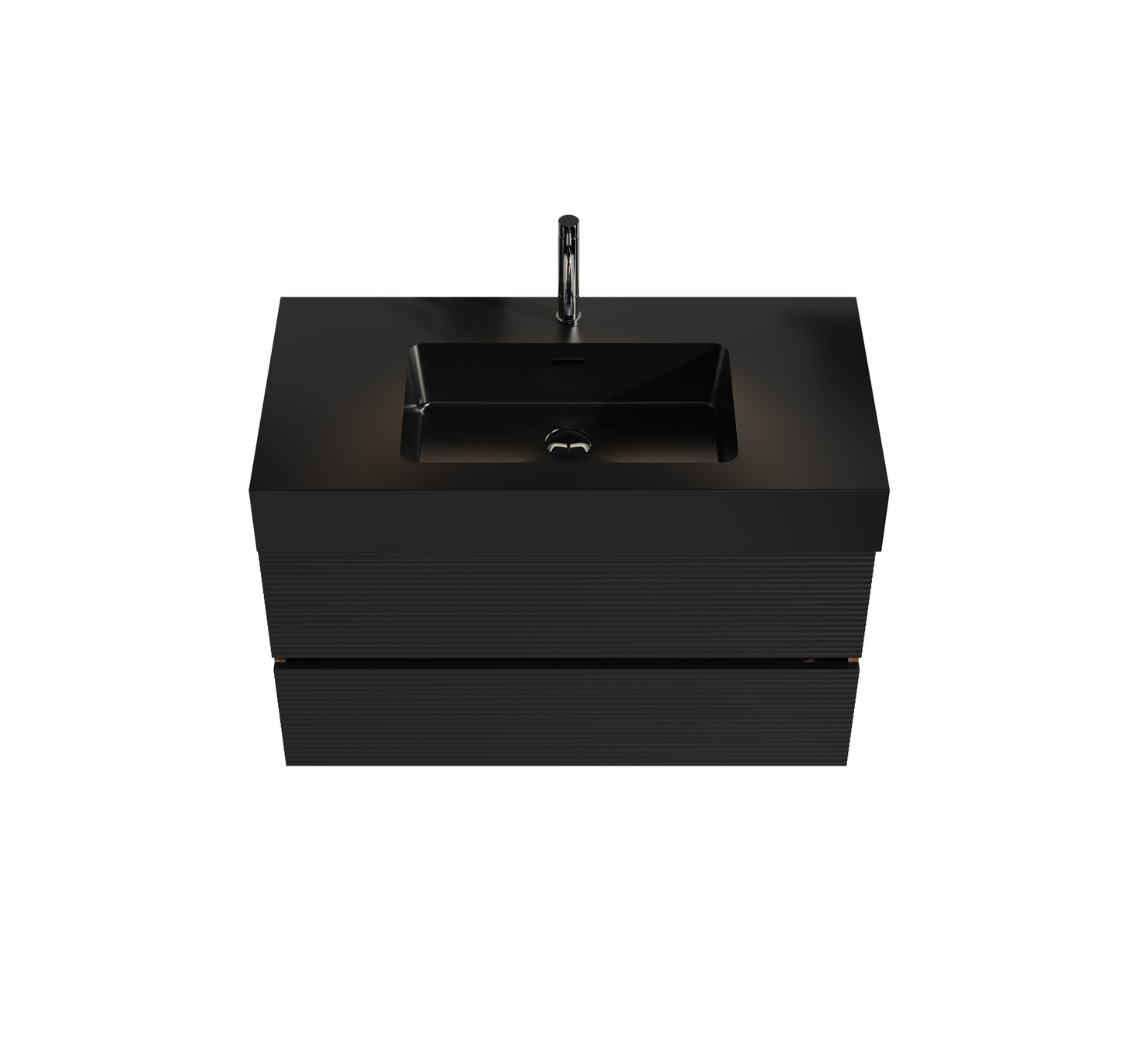 Grace 36" Walnut Bathroom Vanity with Matt Black Engineered Quartz Sink and Soft Black Drawers, Wall Mounted Floating Bathroom Vanity for Modern Bathroom, without drainage and faucet, KD image 10
