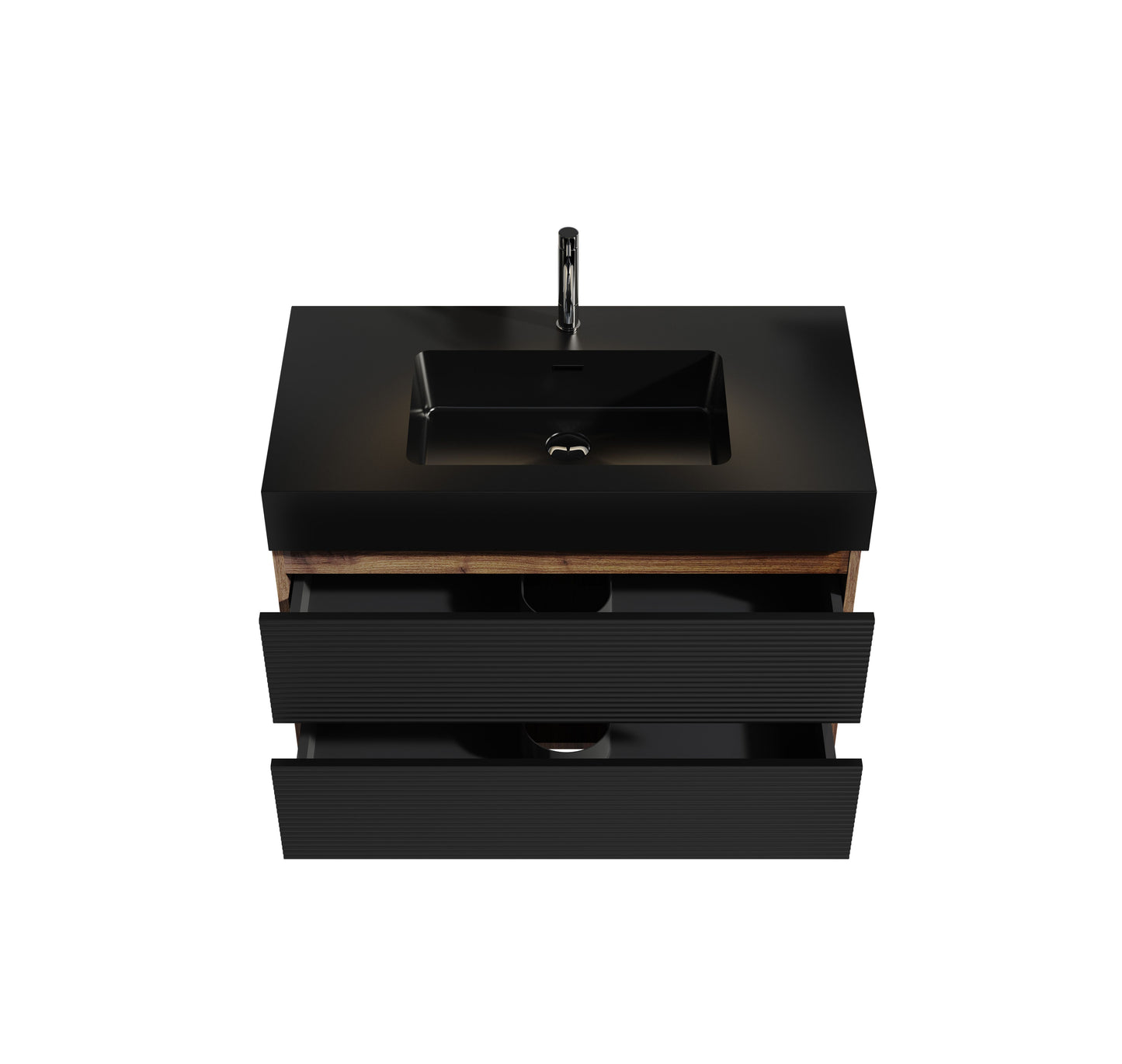 Grace 36" Walnut Bathroom Vanity with Matt Black Engineered Quartz Sink and Soft Black Drawers, Wall Mounted Floating Bathroom Vanity for Modern Bathroom, without drainage and faucet, KD image 9