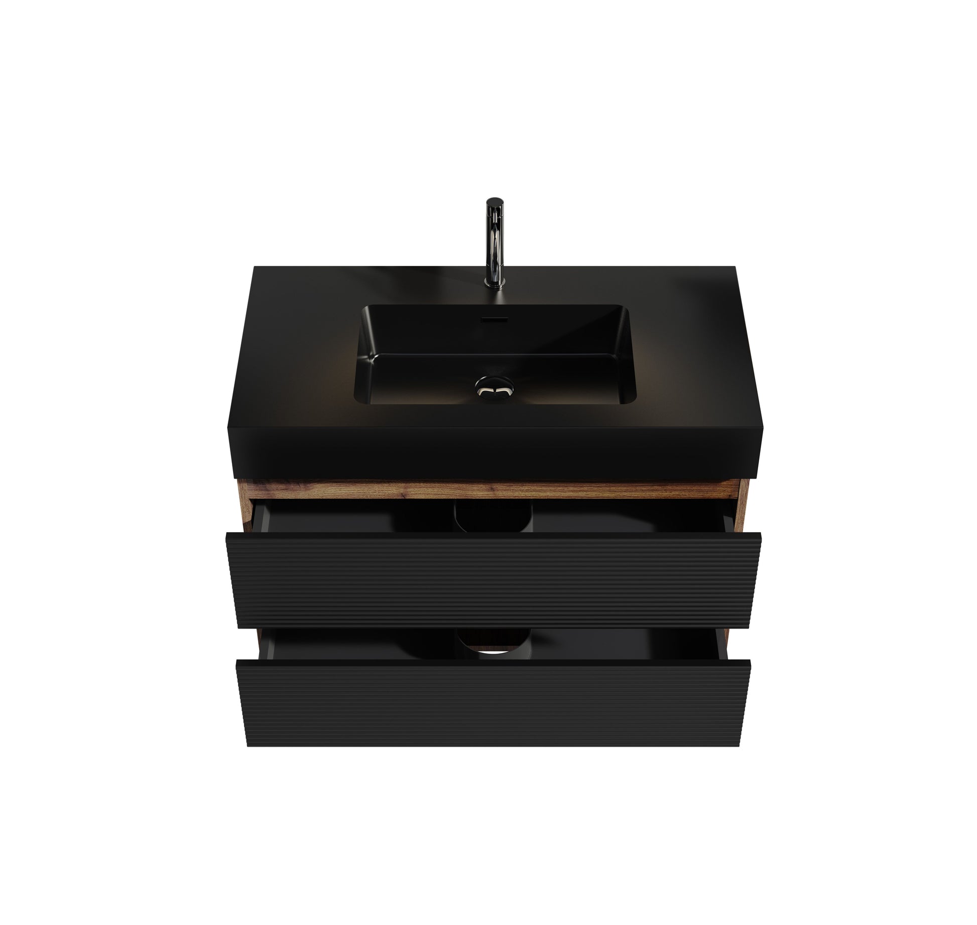 Grace 36" Walnut Bathroom Vanity with Matt Black Engineered Quartz Sink and Soft Black Drawers, Wall Mounted Floating Bathroom Vanity for Modern Bathroom, without drainage and faucet, KD image 9