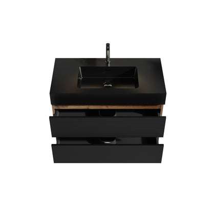 Grace 36" Walnut Bathroom Vanity with Matt Black Engineered Quartz Sink and Soft Black Drawers, Wall Mounted Floating Bathroom Vanity for Modern Bathroom, without drainage and faucet, KD image 9