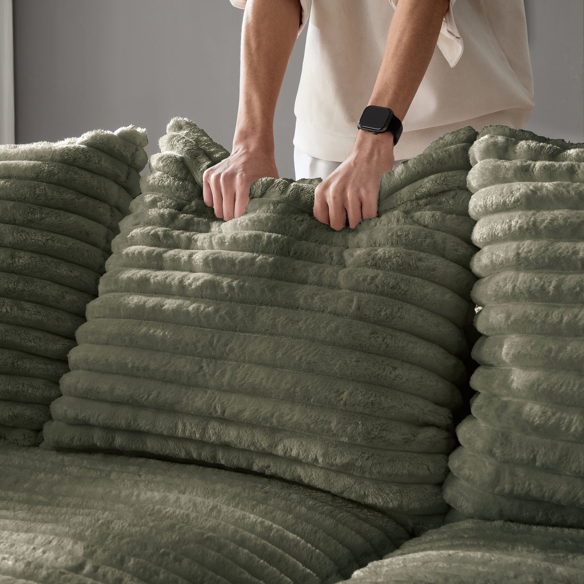 102.4 " Plush Corduroy 4-Seat Sofa,Modern Comfy Upholstered Sofa Cloud Couch,Deep Seat Couches with Soft Pillows,Convertible Deep Seat Sofa Lounge Chair for Apartment,Office,Green(Old Sku:W1885P346910 image 5