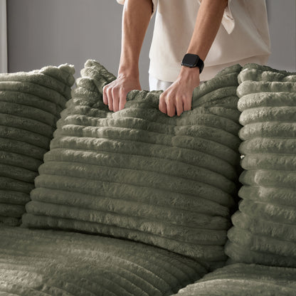 102.4 " Plush Corduroy 4-Seat Sofa,Modern Comfy Upholstered Sofa Cloud Couch,Deep Seat Couches with Soft Pillows,Convertible Deep Seat Sofa Lounge Chair for Apartment,Office,Green(Old Sku:W1885P346910 image 5