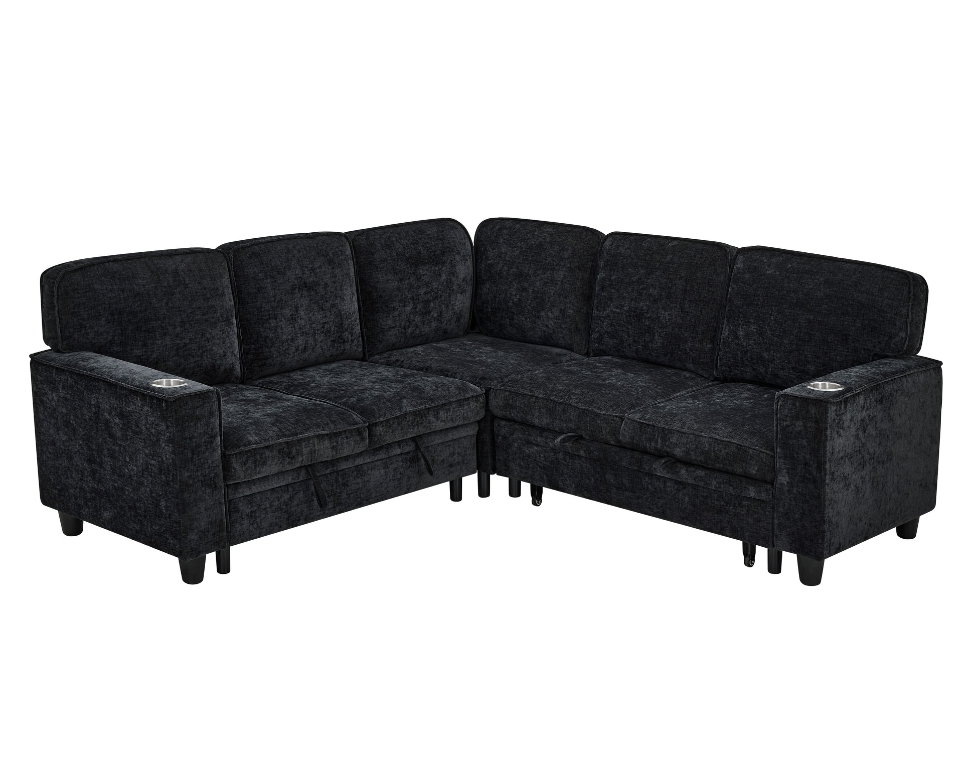 L-Shaped Sofa with Pull Out Sofa Bed, Sleeper Sofa Couch Bed with Storage Seat, 5 Seat Sectional Sofa Bed with USB, Sectional Sofa Couch for Living Room, Apartment, Charcoal Grey image 10
