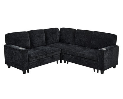 L-Shaped Sofa with Pull Out Sofa Bed, Sleeper Sofa Couch Bed with Storage Seat, 5 Seat Sectional Sofa Bed with USB, Sectional Sofa Couch for Living Room, Apartment, Charcoal Grey image 10