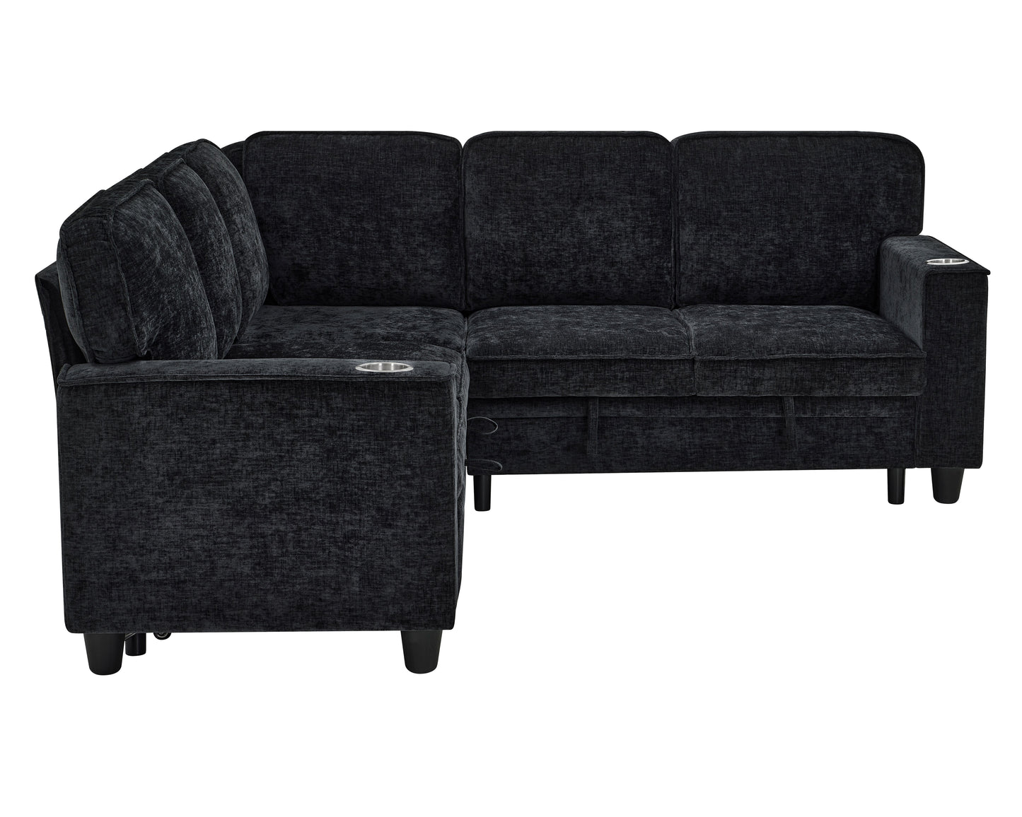 L-Shaped Sofa with Pull Out Sofa Bed, Sleeper Sofa Couch Bed with Storage Seat, 5 Seat Sectional Sofa Bed with USB, Sectional Sofa Couch for Living Room, Apartment, Charcoal Grey image 11