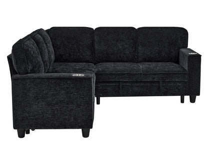 L-Shaped Sofa with Pull Out Sofa Bed, Sleeper Sofa Couch Bed with Storage Seat, 5 Seat Sectional Sofa Bed with USB, Sectional Sofa Couch for Living Room, Apartment, Charcoal Grey image 11