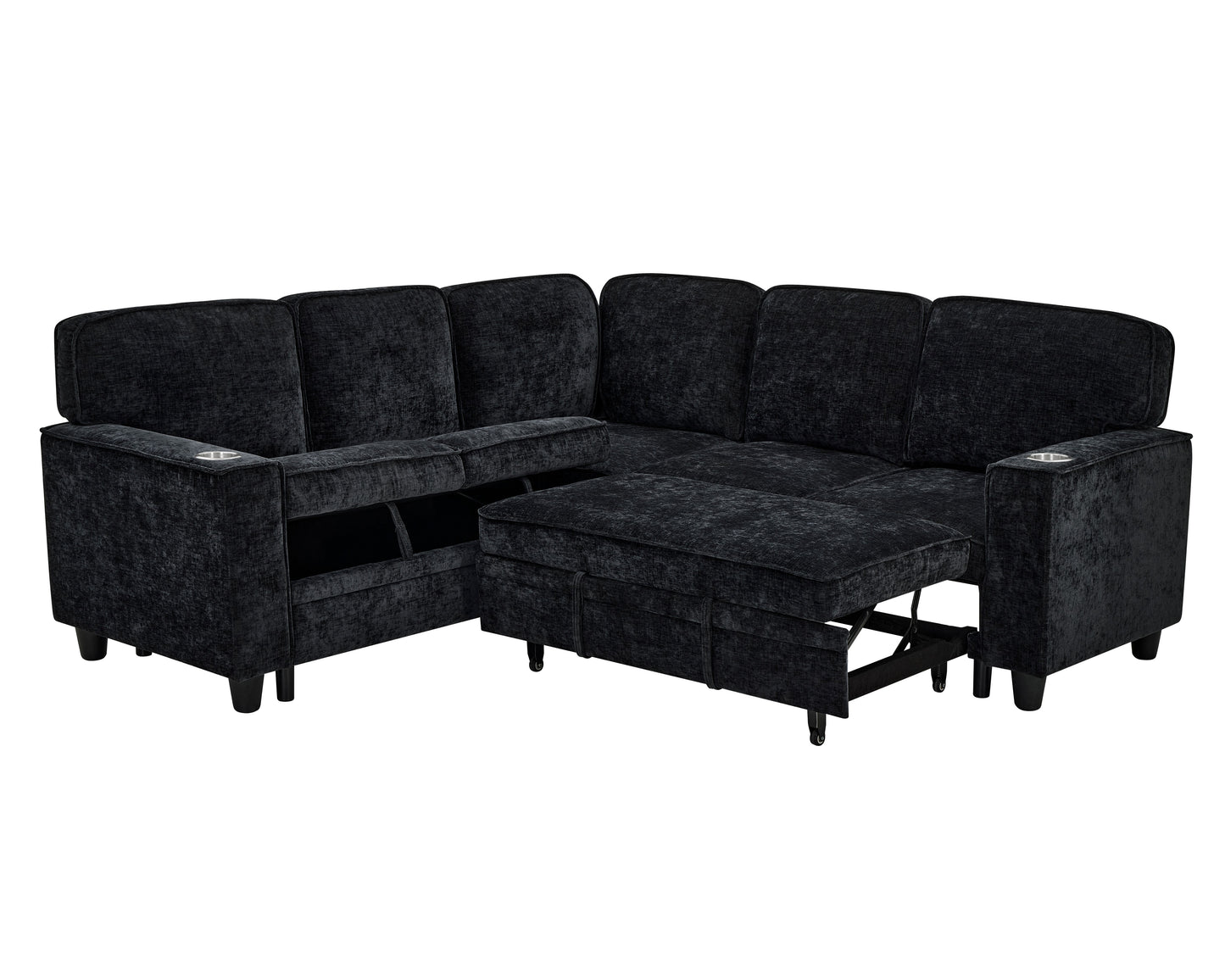 L-Shaped Sofa with Pull Out Sofa Bed, Sleeper Sofa Couch Bed with Storage Seat, 5 Seat Sectional Sofa Bed with USB, Sectional Sofa Couch for Living Room, Apartment, Charcoal Grey image 12
