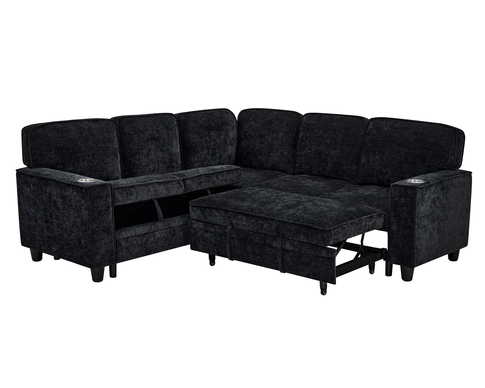 L-Shaped Sofa with Pull Out Sofa Bed, Sleeper Sofa Couch Bed with Storage Seat, 5 Seat Sectional Sofa Bed with USB, Sectional Sofa Couch for Living Room, Apartment, Charcoal Grey image 12