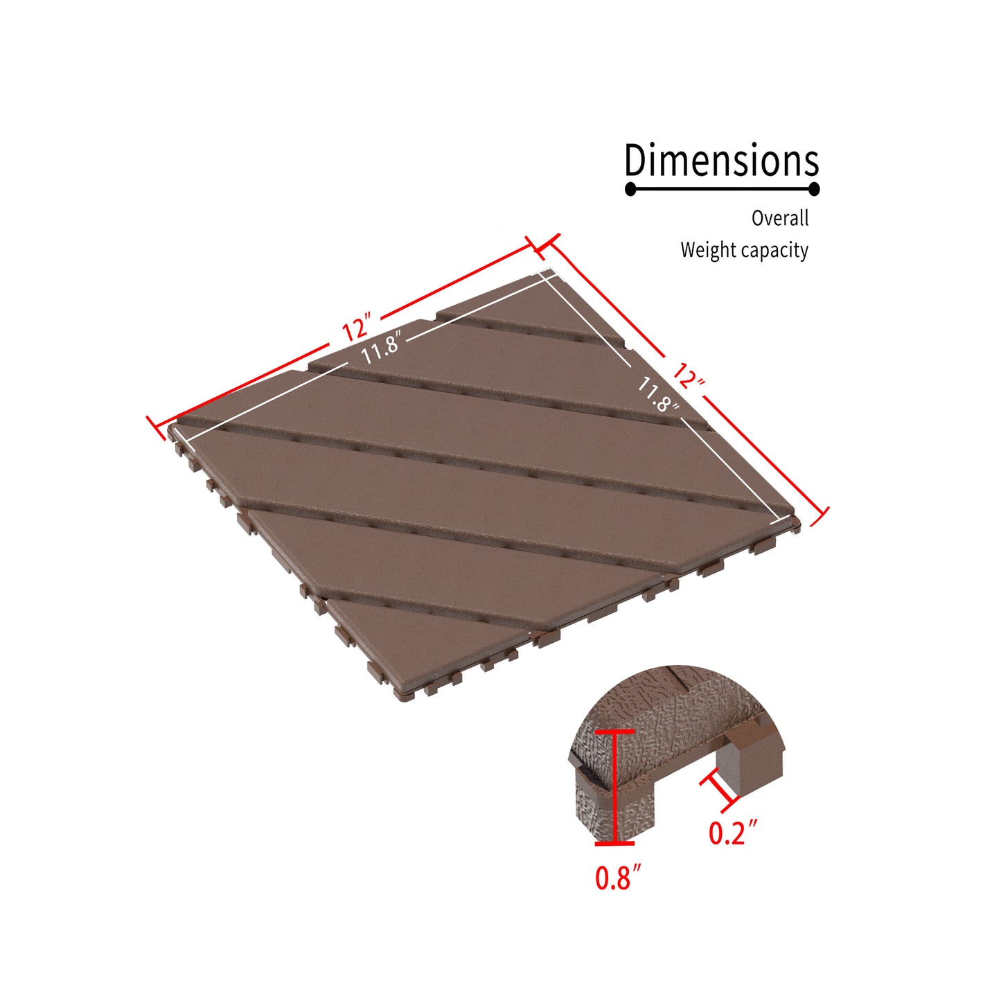 Plastic Interlocking Deck Tiles,44 Pack Patio Deck Tiles,12"x12" Square Waterproof Outdoor All Weather Use, Patio Decking Tiles for Poolside Balcony Backyard, Brown image 3