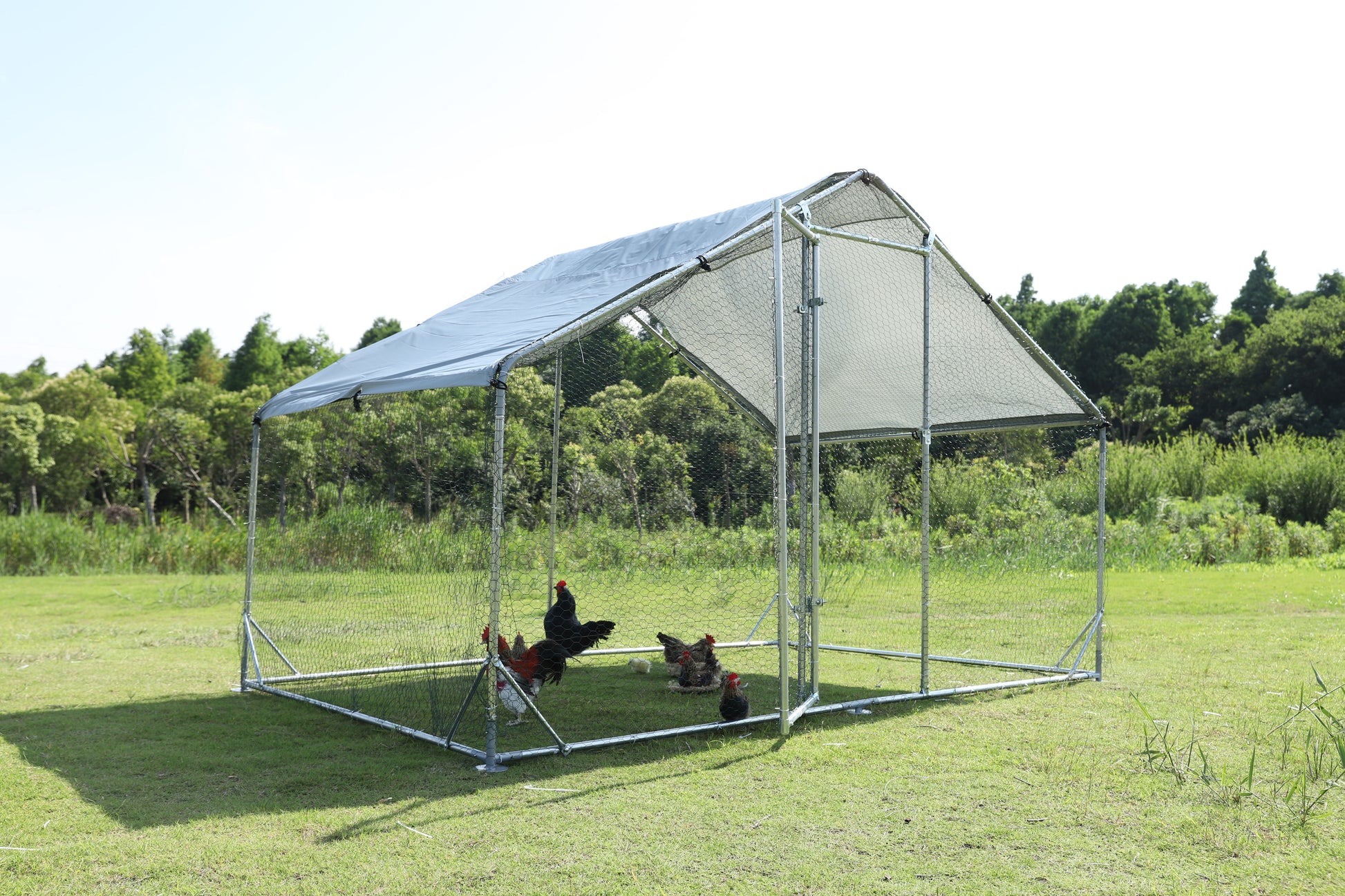 One rooms big size metal chicken coop upgrade three support steel wire impregnated plastic net cage, Oxford cloth silver plated waterproof UV protection, duck chicken rabbit image 5