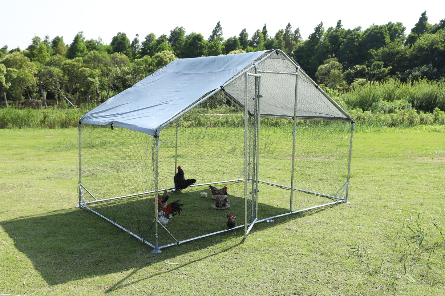 One rooms big size metal chicken coop upgrade three support steel wire impregnated plastic net cage, Oxford cloth silver plated waterproof UV protection, duck chicken rabbit image 6