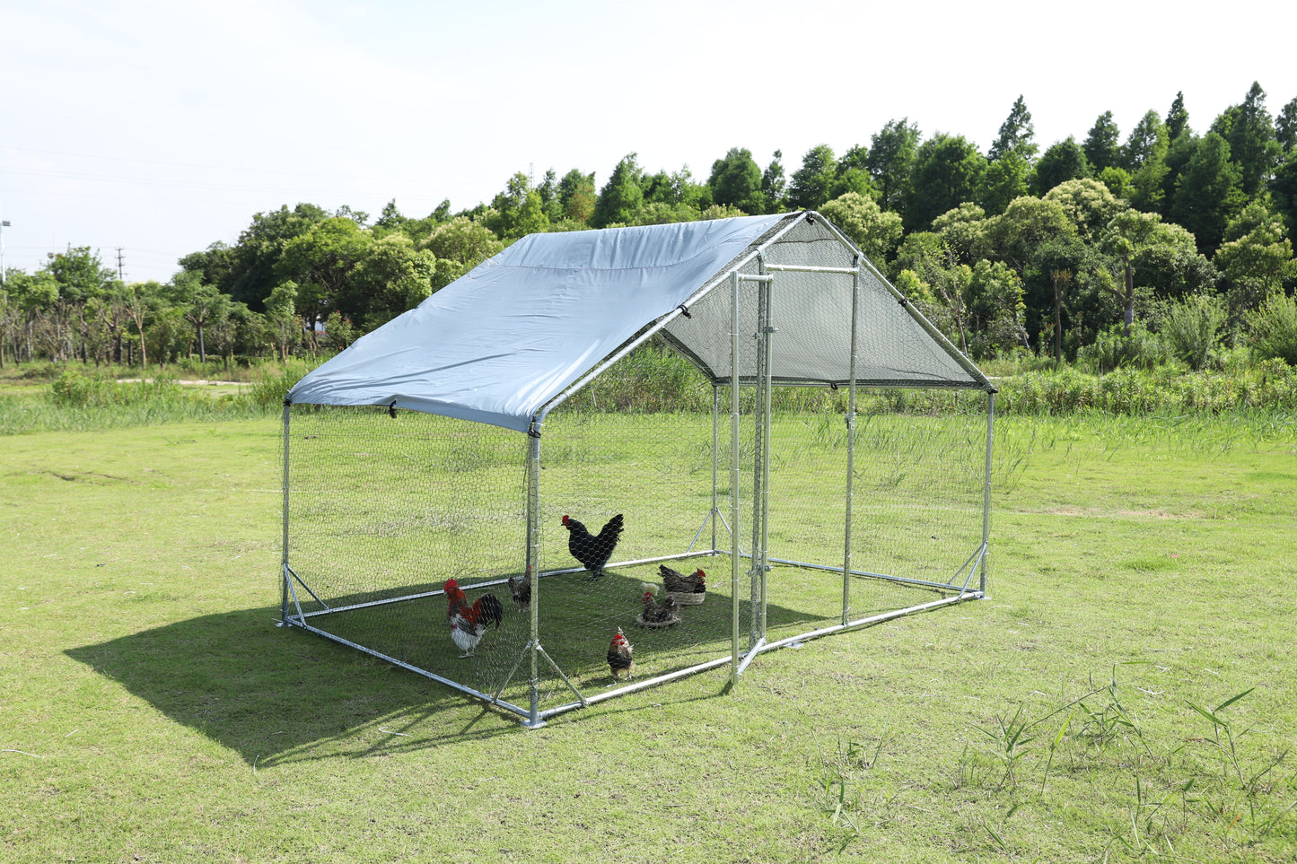 One rooms big size metal chicken coop upgrade three support steel wire impregnated plastic net cage, Oxford cloth silver plated waterproof UV protection, duck chicken rabbit image 9