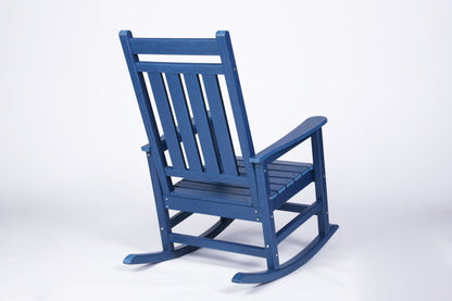 All Weather Rocking Chair Set with Side Table, 3-Piece Rocking Chair Set with Wood-Texture, Navy Blue(includes 2 Rocking Chairs and 1 Table) image 6