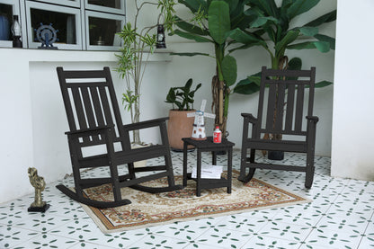 All Weather Rocking Chair Set with Side Table, 3-Piece Rocking Chair Set with Wood-Texture, Grey(includes 2 Rocking Chairs and 1 Table) image 1