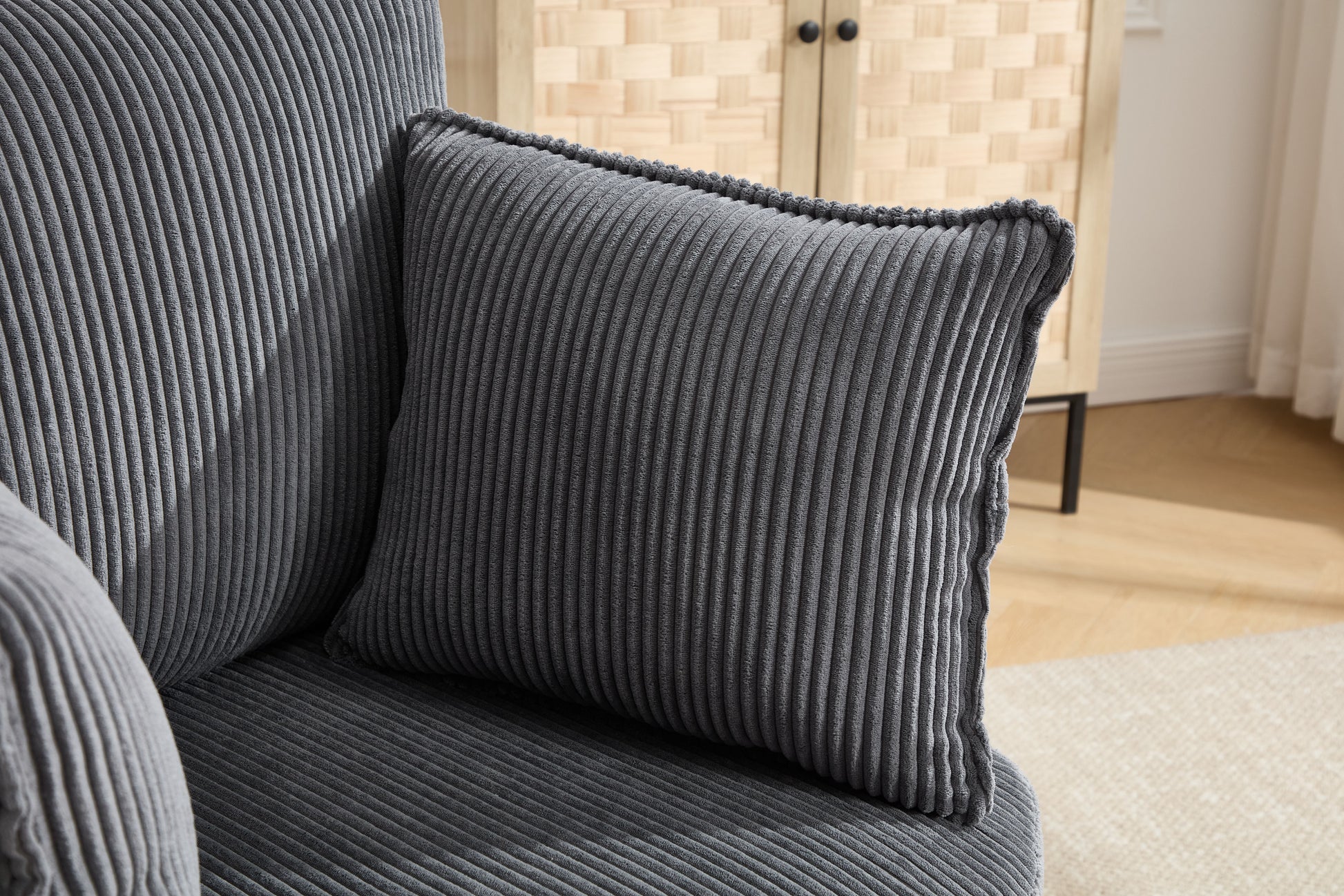Grey Swivel Accent Chair,Round Swivel Barrel Chair,Armchair Upholstered Living Room Chair Corduroy Reading Chair Single Sofa Chair for Bedroom Apartment Office image 11