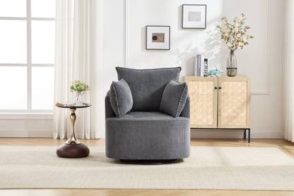 Grey Swivel Accent Chair,Round Swivel Barrel Chair,Armchair Upholstered Living Room Chair Corduroy Reading Chair Single Sofa Chair for Bedroom Apartment Office image 3