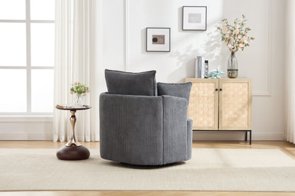 Grey Swivel Accent Chair,Round Swivel Barrel Chair,Armchair Upholstered Living Room Chair Corduroy Reading Chair Single Sofa Chair for Bedroom Apartment Office image 4