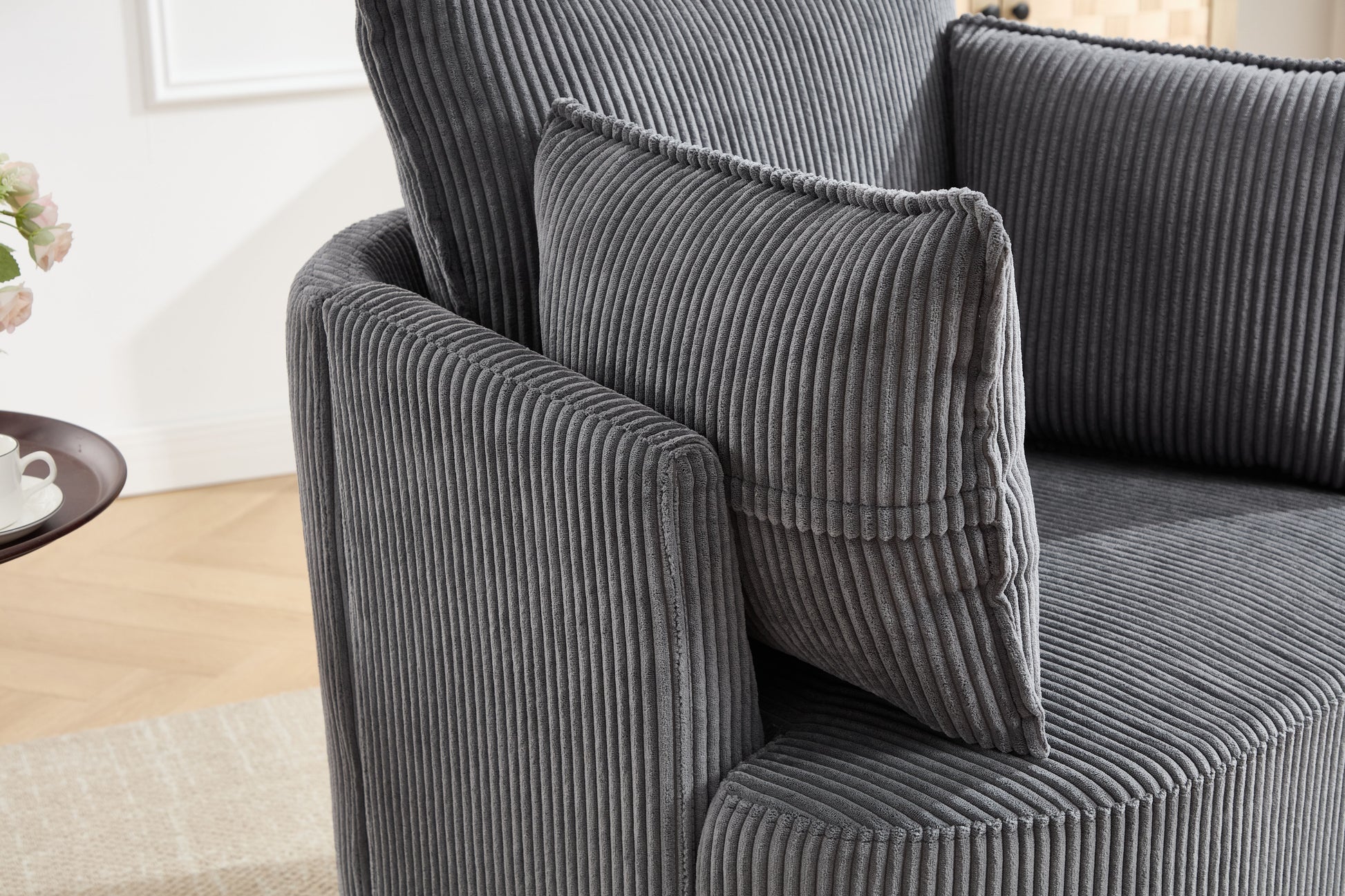 Grey Swivel Accent Chair,Round Swivel Barrel Chair,Armchair Upholstered Living Room Chair Corduroy Reading Chair Single Sofa Chair for Bedroom Apartment Office image 7