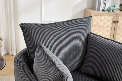 Grey Swivel Accent Chair,Round Swivel Barrel Chair,Armchair Upholstered Living Room Chair Corduroy Reading Chair Single Sofa Chair for Bedroom Apartment Office image 8
