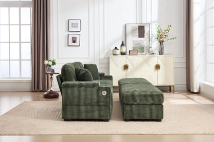 [VIDEO/New]Combination Modular Convertible Sectional Sofa Bed Set,Armrest storage, Stainless steel cup holder, USB, Upholstered Sofa, Deep Seat, Living Room, Loft, Apartment, Office, Green image 6