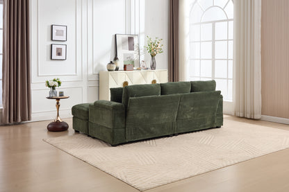 [VIDEO/New]Combination Modular Convertible Sectional Sofa Bed Set,Armrest storage, Stainless steel cup holder, USB, Upholstered Sofa, Deep Seat, Living Room, Loft, Apartment, Office, Green image 7