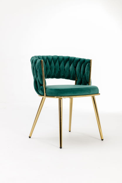HengMing Velvet woven modern dining chair with backrest and metal base, suitable for kitchen, restaurant and coffee shop set of 2 image 3