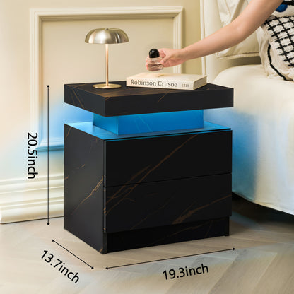 Nightstand LED Bedside Table Cabinet Lights Modern End Side with 2 Drawers for Bedroom (Black Gold) image 3