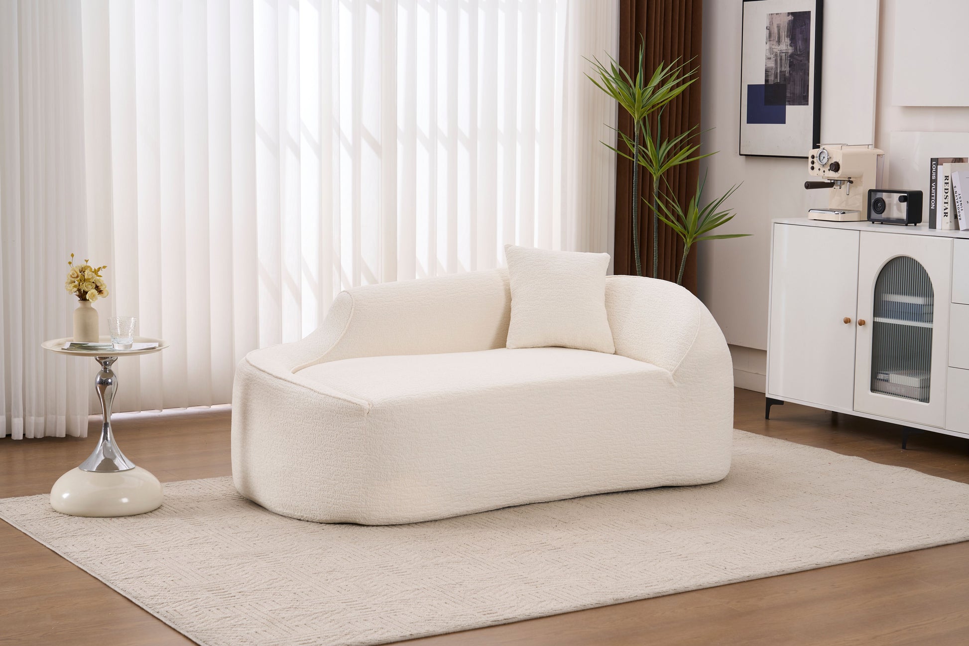 LY-048 Compression Curved Chaise Longue Chair Indoor, Modern Chenille Loveseat Couch with Deep Seat Sofa Bed with 1 Pillow, Sleeper Sofa Couch for Living Room, Bedroom, Apartment image 12