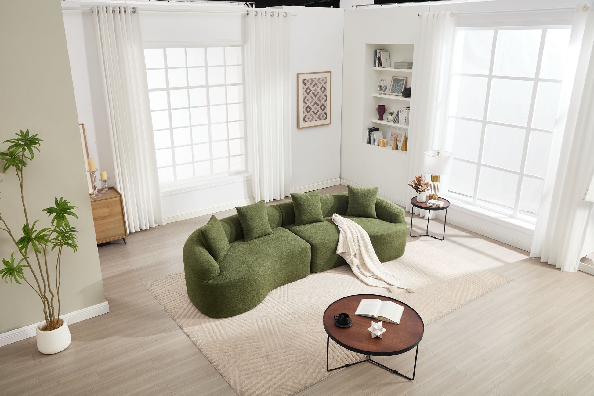Curved Boneless Sofa,Compression Modular 110'' Sectional,Green High-Density,Couches Sleeper for Living Room Bedroom Apartment Lounge,Chenille image 10