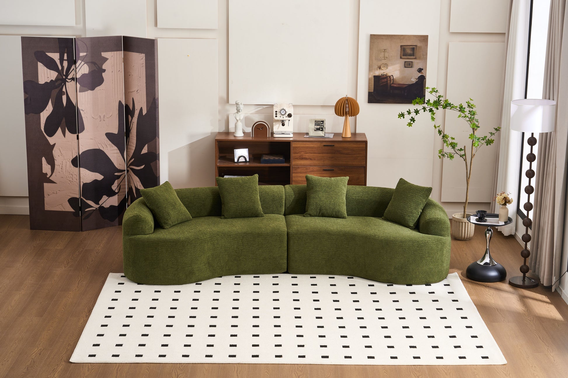 Curved Boneless Sofa,Compression Modular 110'' Sectional,Green High-Density,Couches Sleeper for Living Room Bedroom Apartment Lounge,Chenille image 12