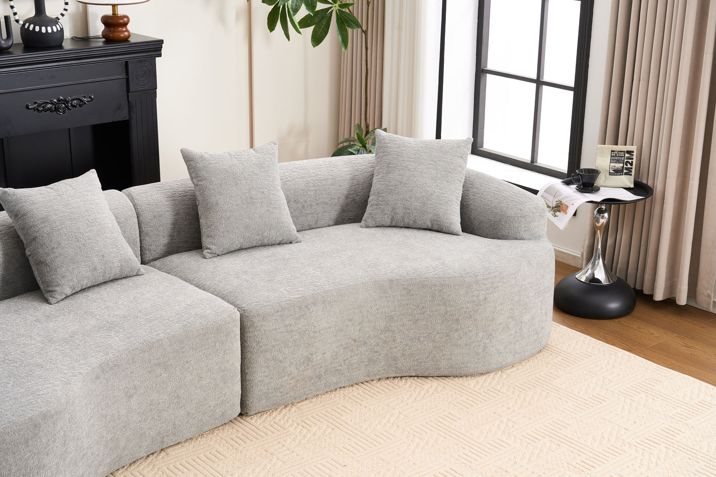 Curved Boneless Sofa,Compression Modular 110'' Sectional,Grey High-Density,Couches Sleeper for Living Room Bedroom Apartment Lounge,Chenille image 11