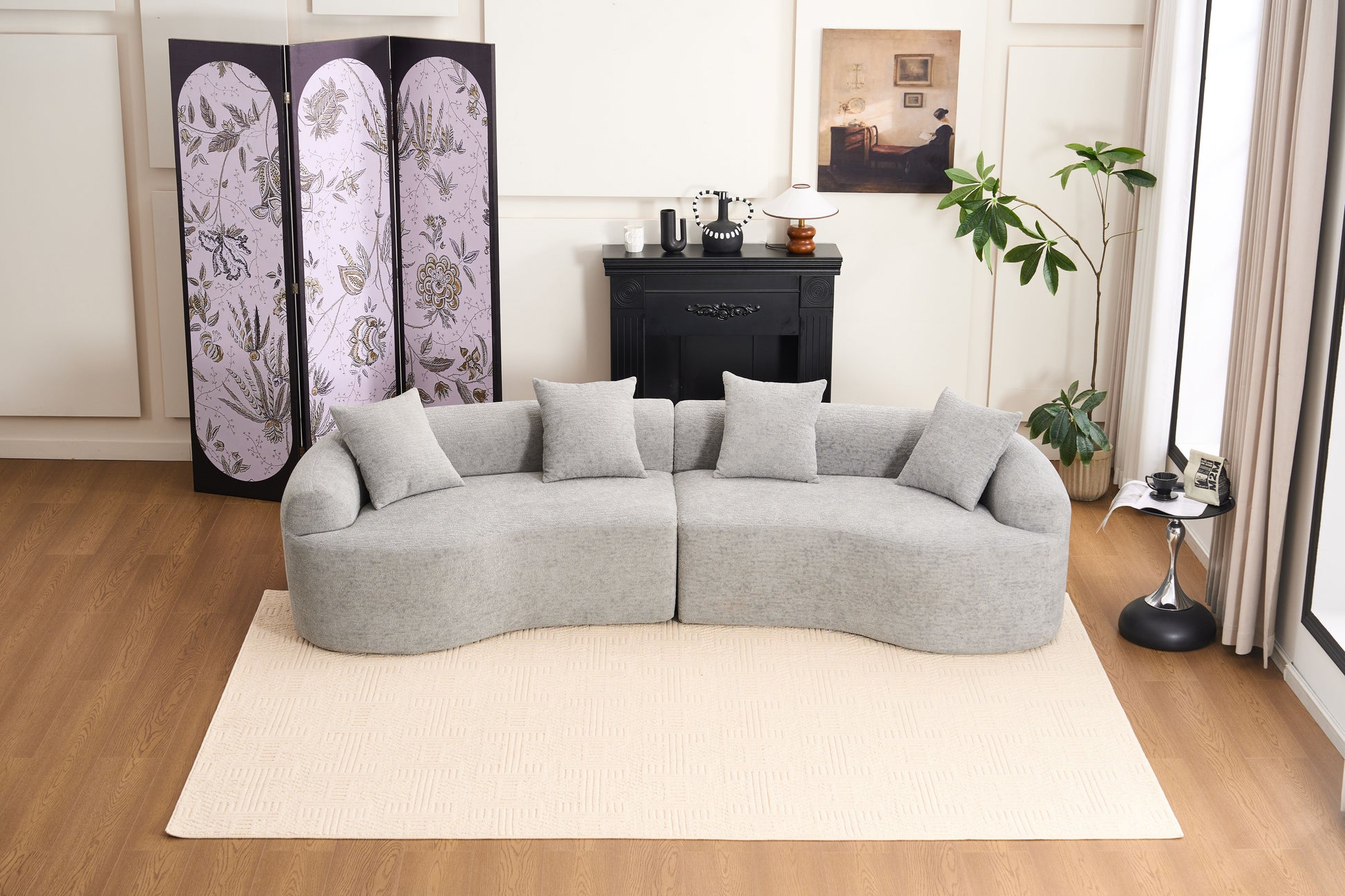Curved Boneless Sofa,Compression Modular 110'' Sectional,Grey High-Density,Couches Sleeper for Living Room Bedroom Apartment Lounge,Chenille image 9