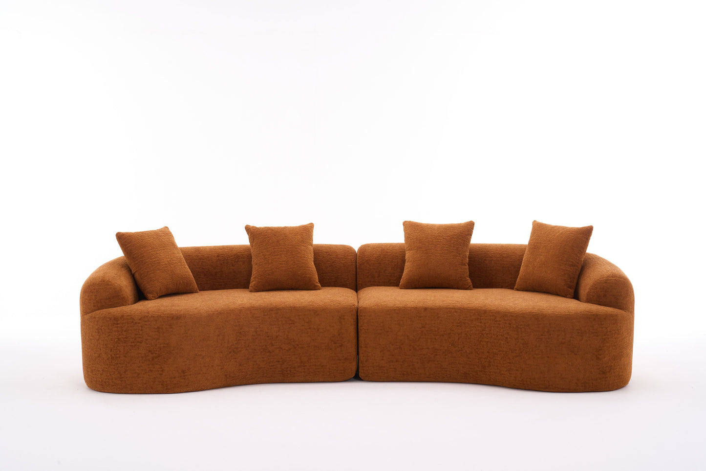 Compression Sponge Sofa Orange Curved Modular Sectional, 30D High-Density Chenille Sleeper Couch for Apartment, Living Room,110"L image 10