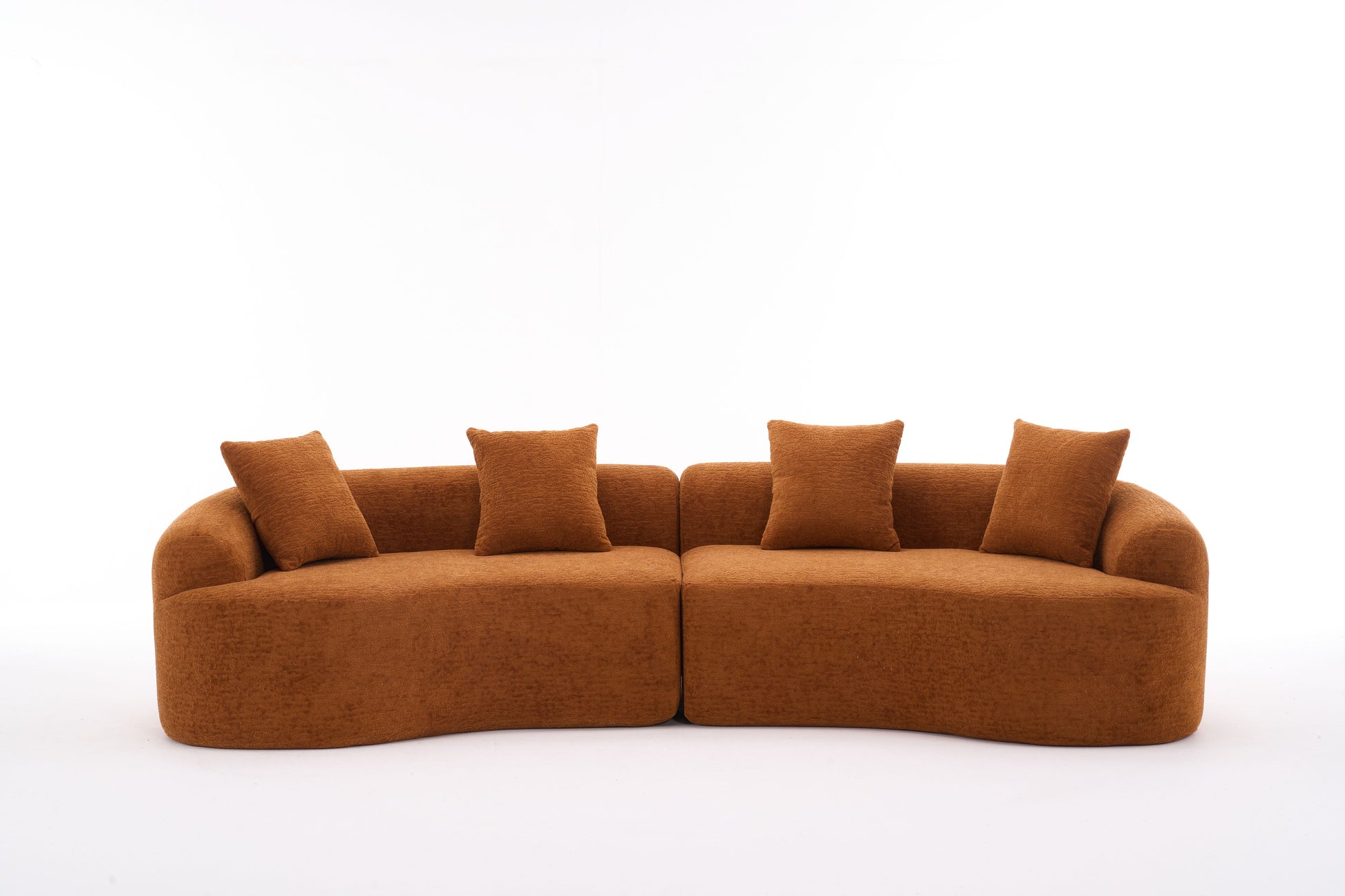 Compression Sponge Sofa Orange Curved Modular Sectional, 30D High-Density Chenille Sleeper Couch for Apartment, Living Room,110"L image 10