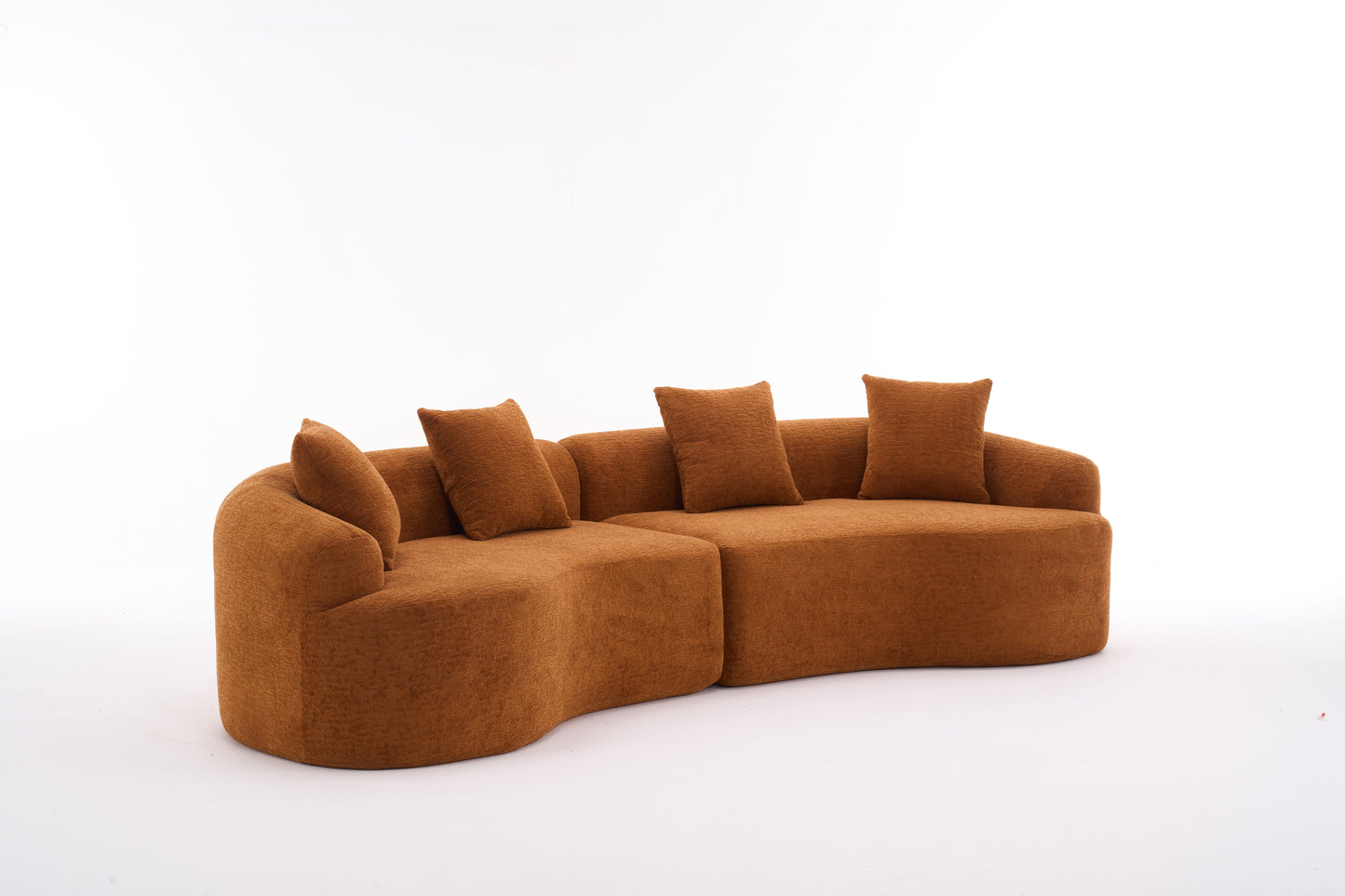 Compression Sponge Sofa Orange Curved Modular Sectional, 30D High-Density Chenille Sleeper Couch for Apartment, Living Room,110"L image 11